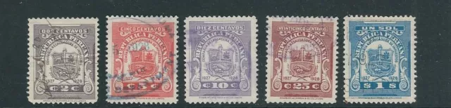 PERU 1927 REVENUES COLLECTION DEPT (?) 5 different 1921-22 series F/VF USED