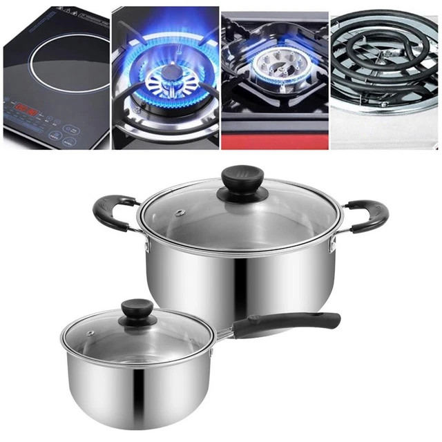 Olla de acero inoxidable con tapa de vidrio perfecta para sopas, fideos y guisos