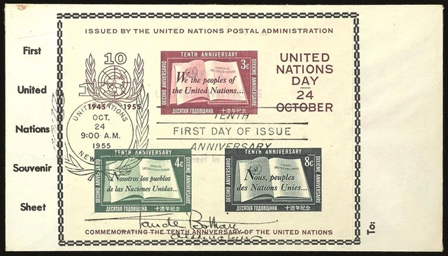 31889) Uno New York MiNr. Bl.1 Ersttagsbrief mit Sonderstempel tadellos
