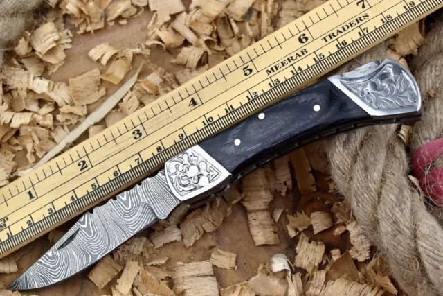 Custom Handmade Forged Damascus Steel Camping  Pocket Hunting Knife Fk 17
