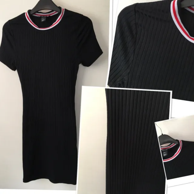 New look girls Slim fashion black fitted ribbed dress 9 Years Exc Cond