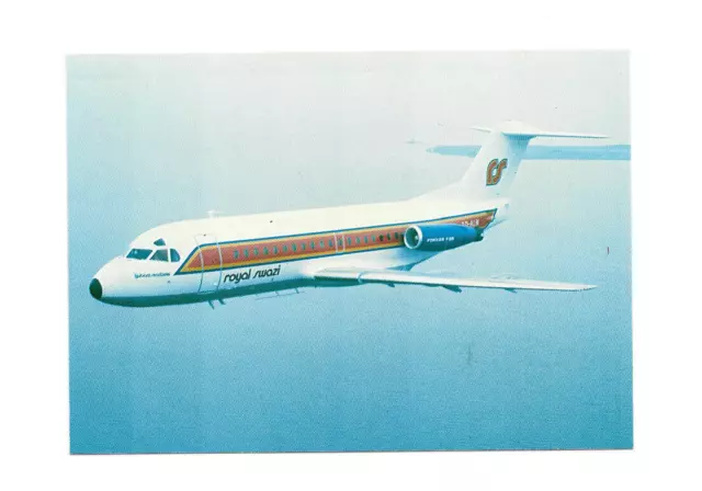 Postcard Skyliner 081 Fokker F28 Mk3000Royal Swazi National Airways Corp 3D-ALN