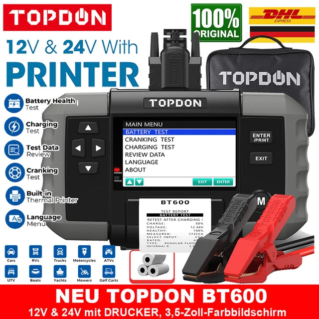 TOPDON BT600 12/24V tester batteria auto tester batteria con stampante integrata
