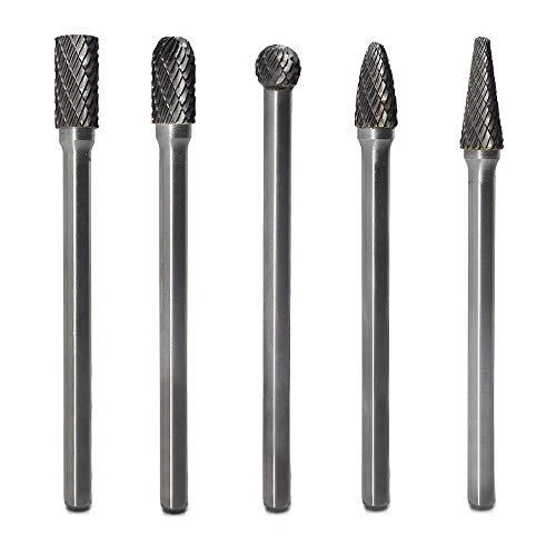 Carbide Burrs Set 5pcs  1/4 Inch Shank Diameter Extended Long Double Cut edge