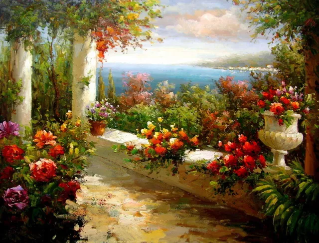 Summer Mediterranean landscape Oil painting Art Giclee Printed on Canvas P1258