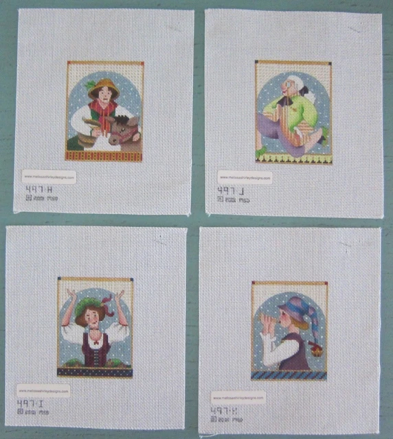 Lot of 4 Melissa Shirley Christmas Handpainted Needlepoint Canvas from 12 Days