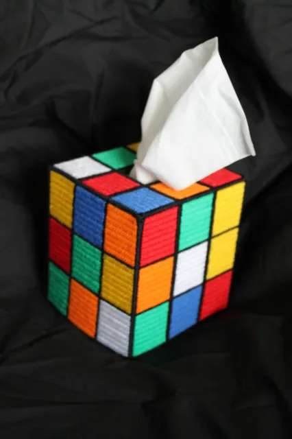 Tapestry RUBIKS CUBE Design Tissue Box Cover "Unsolved!" - Unique - Handmade