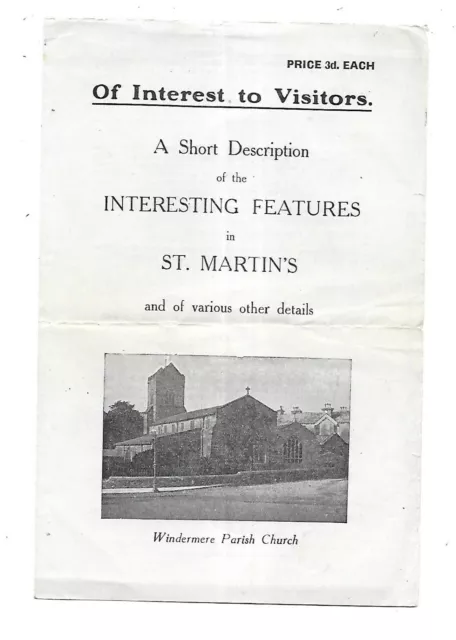 WINDERMERE Parish Church St Martin's early Visitors leaflet 4 Pages