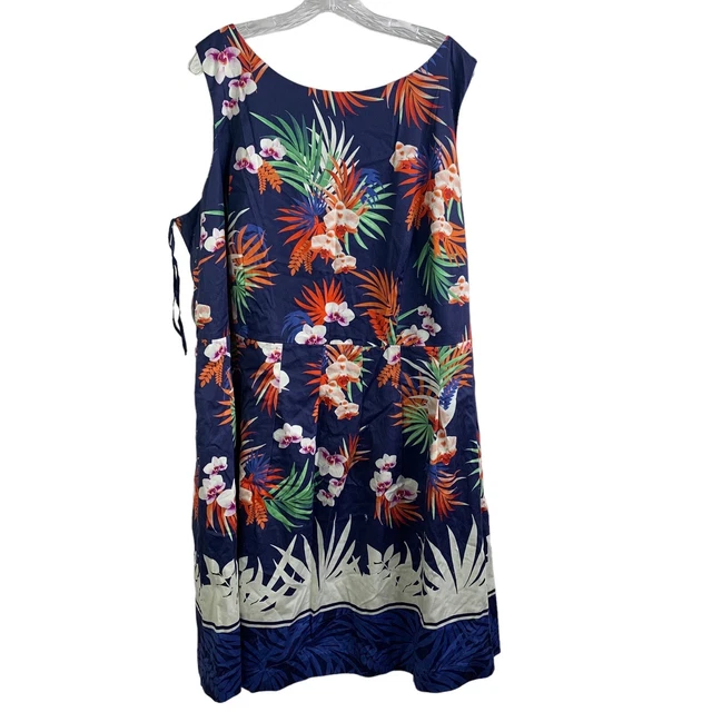 Talbots Dress Women’s 18W Blue Floral Sleeveless Tropical Vacation Party Formal