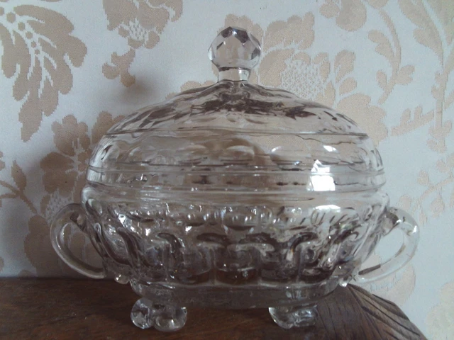 Sucrier verre vintage avec pince à sucre intégrées au couvercle - Label