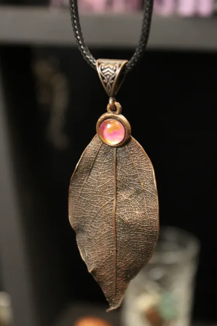 Copper pendant "Jasmine leaf". Witch style decoration, boho style, electrotype