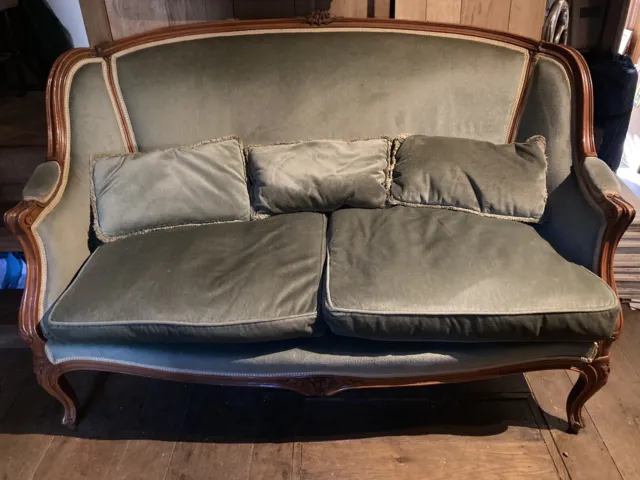 Art Nouveau Sofa Green Velvet Carved Wood