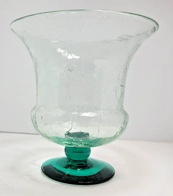 Blenko Art Glass Pre-Designer No. C 428-S Sea Green And Clear Crackled Vase
