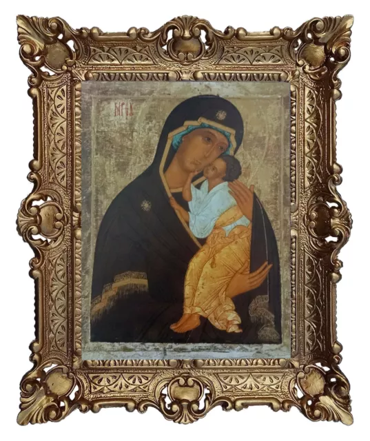 Alte russische Ikone Gottesmutter Tichvinskaja Heiligenbild  56x46 cm Mix 3