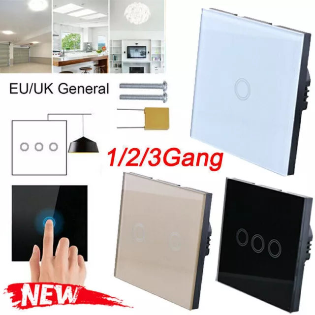 1 Gang LED Light Touch Switch Sensor Smart Tempered Glass Wall Lamp