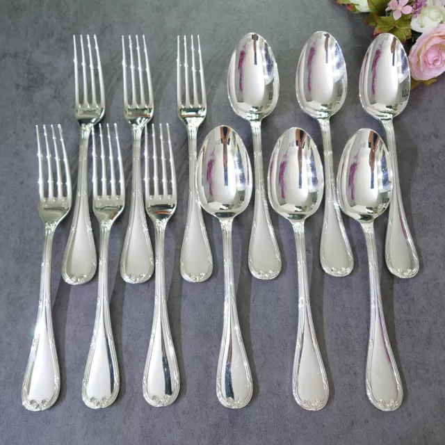 Christofle Rubans 12pcs Silverplate Flatware Table Spoon Table Fork Very Good