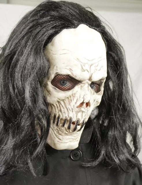 Scary Sadistic Creepy Mask with Hair for Skull Skeleton Halloween Adult Costume