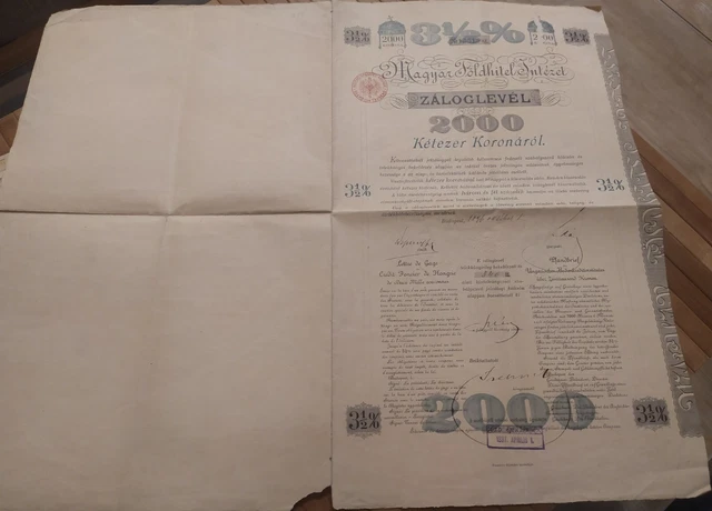 Hungary 1896 Budapest Zaloglevel Pfandbrief Land Loan 2000 Koronarol Crown Bond