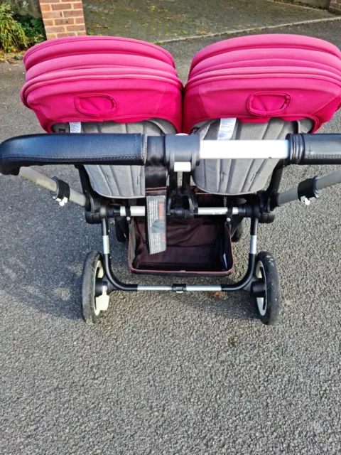 Bugaboo Donkey 2 -Twin pushchair black with red hoods & under-seat basket