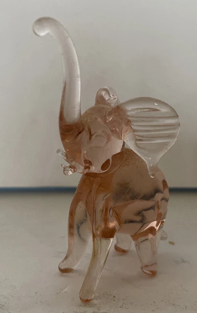 Vintage Handblown Elephant Collectable Figurine Pink Color 3” Tall Beautiful !!