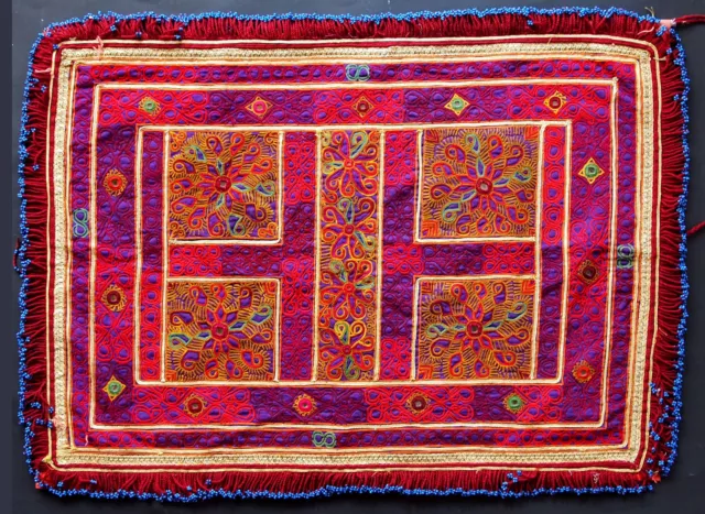 Antik Afghan Seide Tablett decke wandbehang Suzani tribal silk embroidered N-30