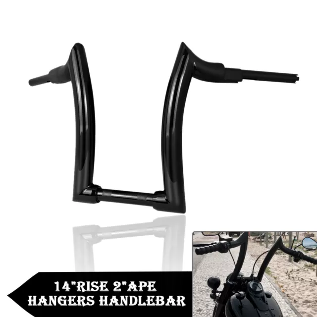 14'' Rise 2" Ape Hanger Handlebar Black Drag Bar Fit For Harley Dyna Wide Glide