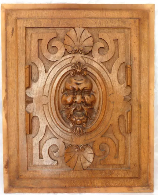 21" Antique French Carved Walnut Wood Panel Gothic Man Face Bacchus Salvage #2