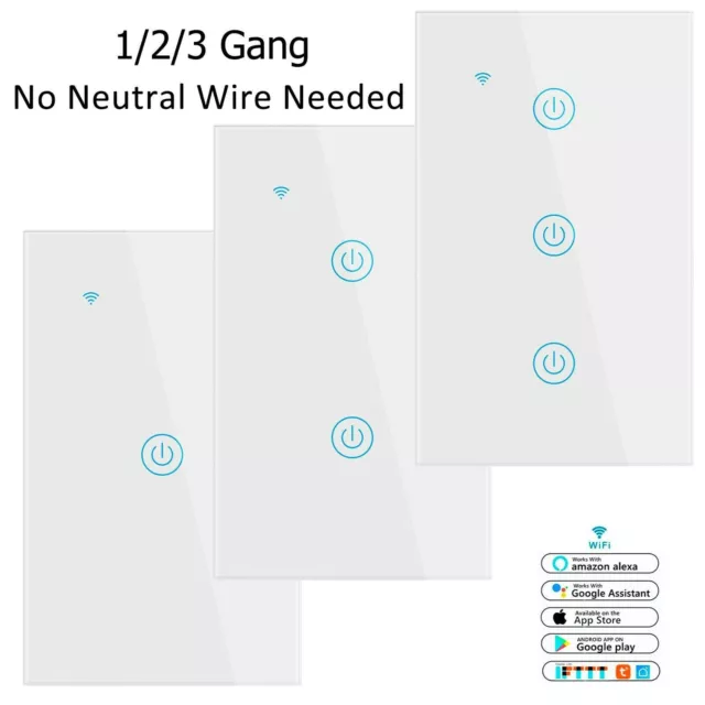 1/2/3 Gang WiFi Smart Wall Touch Light Switch Glass Panel for Alexa/Google APP