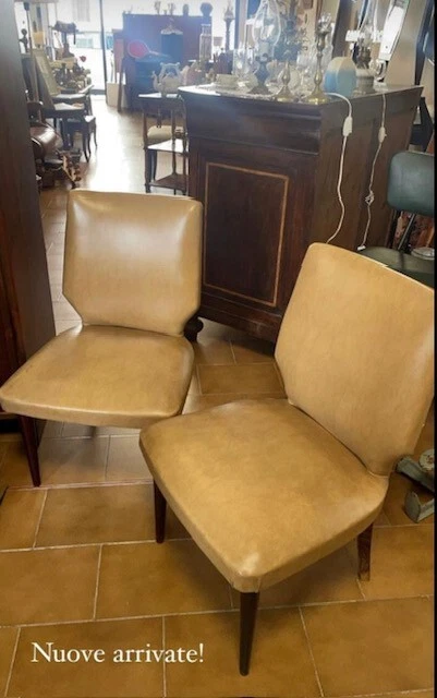 Coppia Poltrone In Similpelle Anni 60/70