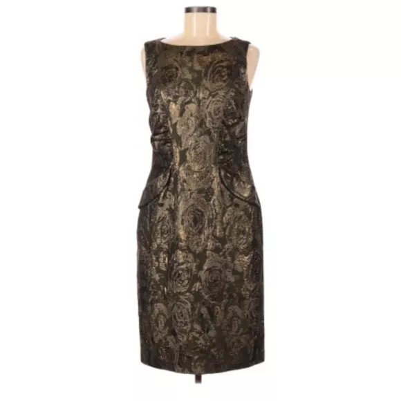 David meister floral brocade bronze sheath cocktail dress 8