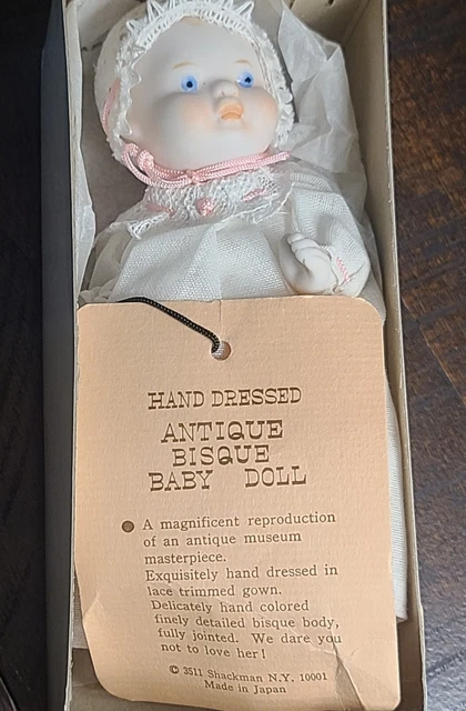 Vintage Bisque Baby Doll in Box Shackman Antique Reproduction 5" Doll