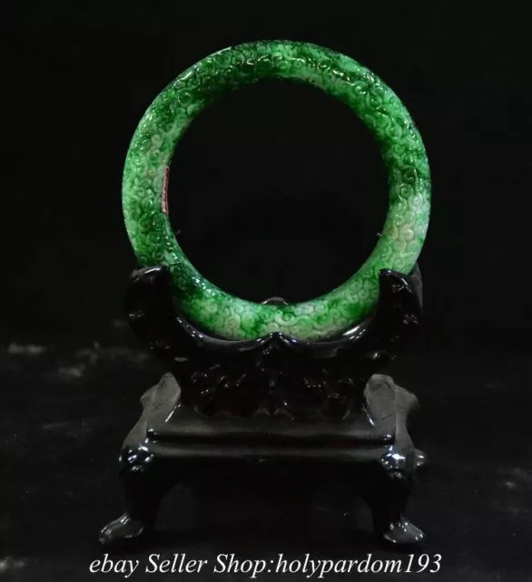 3.2" Old Chinese Natural Green Emerald Jade jadeite Carved Round Bracelet Bangle