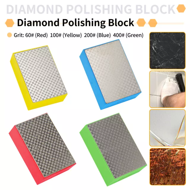 Mix Power Tool Diamond Hand Polishing Pads Block 60/100/200/400 Grit For Glass