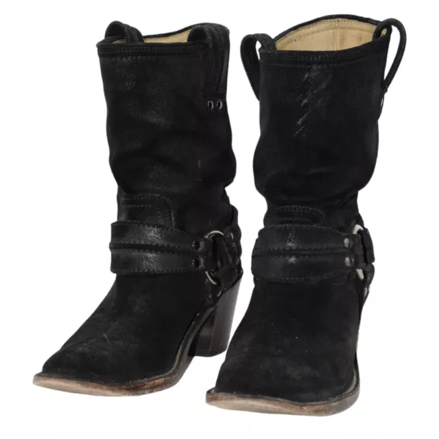 Frye Suede Leather Boots Ladies Carmen Harness Short Sz 8Western Ranch Style EUC