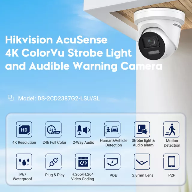 Hikvision 8CH 8MP 2-Way Audio ColorVu 4K Camera System Kit DS-2CD2387G2-LSU/SL 2