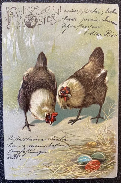 Alte Ak Postkarten Jugendstil Fröhliche Ostern  Huhn