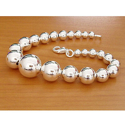 925Sterling Silver large Small Smooth Beads Unisex Chains Bracelet 8" HP165