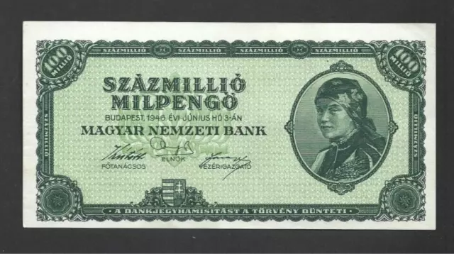 100 000 000 Mil/Million/Pengo Aunc  Banknote From  Hungary  1946  Pick-130