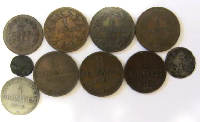German States [Nassau(4), Nurnberg(1), Oldenburg(4), Pfalz(1)] 10 Coins