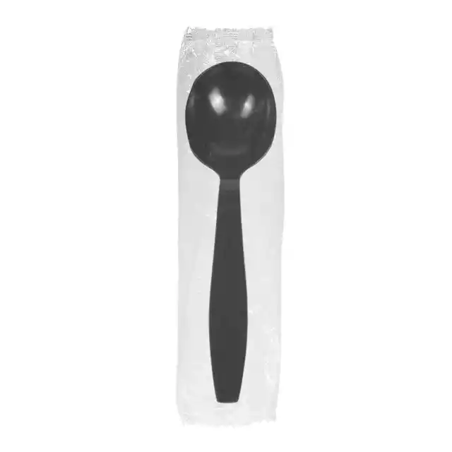 Darling Food Service Wrapped Black Plastic Soup Spoon - 1000 / CS