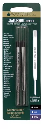 2 x Parker Compatible Ballpoint Pen Refill SUPER BROAD 3 Colours - Monteverde