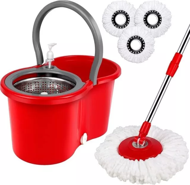 360° Spin Mop and Bucket with Wringer Set and 3 Microfiber Mop Refills