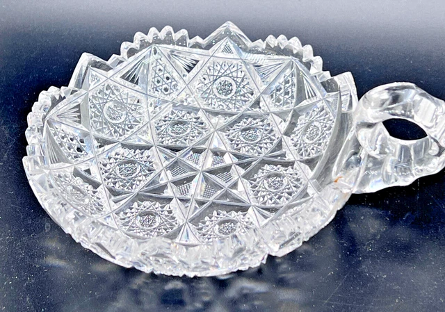 American Brilliant Period ABP Cut Crystal Glass one handle Nappy sawtooth top 5"