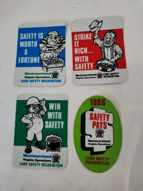 (4) NOS Vintage Westmoreland Virginia Ops Cash Safety Recognition Mining Sticker
