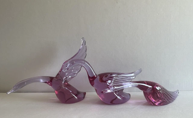 Vintage Heisey Lavender Ice Set Of 3 Geese Bird Figurines Hca 93 Dalzell Viking