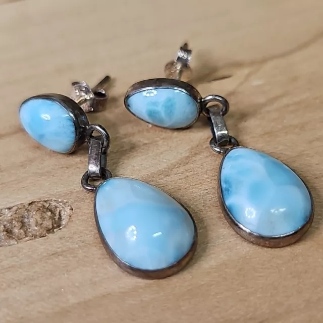 0vontage Sterling Silver Larimar Dangle Earrings 5.4g IP94