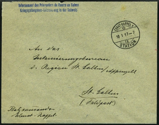 SCHWEIZ - MILITÄRFELDPOST 1917, Brief eines internierten Kriegsgefangenen