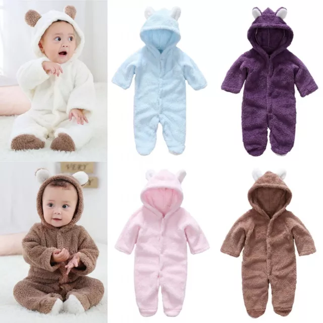 Baby Boy Girl Newborn Kids Bear Hooded Romper Jumpsuit Bodysuits Clothes Outfits