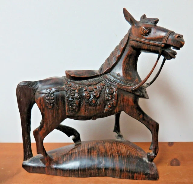 Vintage Large Hand Carved Wooden Horse Animal Sculpture Statue Figure Ornament