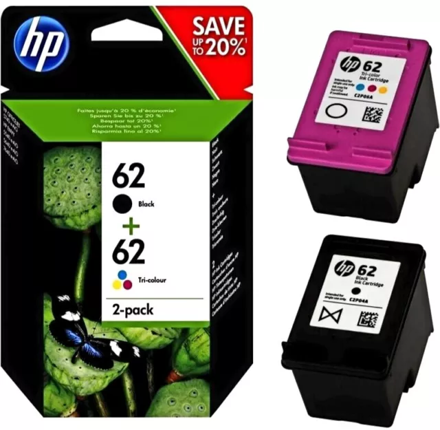 KIT 2 CARTUCCE ORIGINALI HP62 nero + colore MULTIPACK ( N9J71AE ) UFFICIALE HP